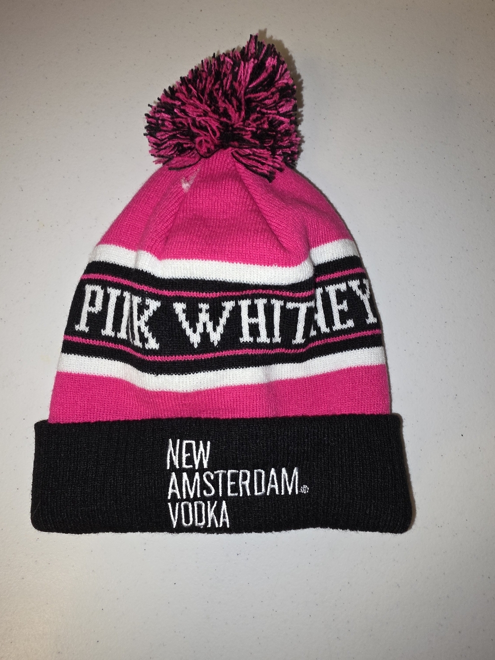 Pink & Black Pom Knit Beanie